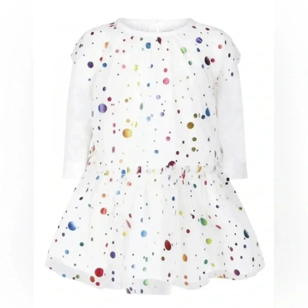 Baby Girl STELLA MCCARTNEY White Rainbow Metallic Polka Dot L/s Tulle Dress 12m